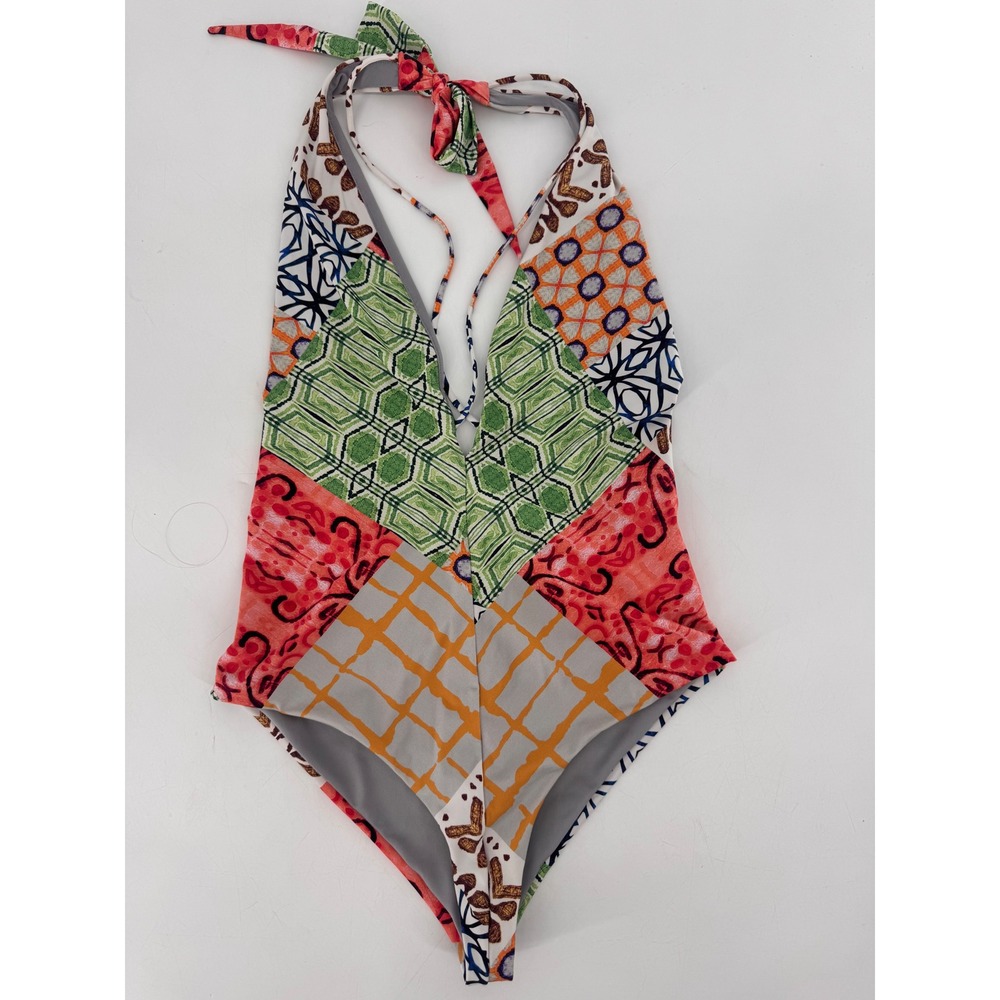 Silvia Tcherassi Barthon Bodysuit Women M Multi Scarf Print Halter Luxury Resort